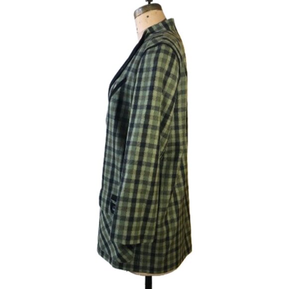 Vintage 90s wool checkered olive green and black blazer jacket, Plus size - Picture 10 of 16